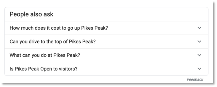 Screenshot of a People Also Ask snippet where user questions and keyword ideas can be generated from